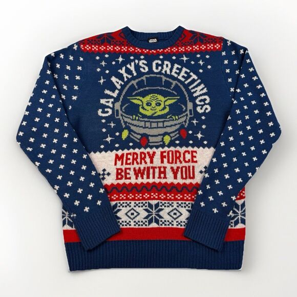 Star Wars Ugly Christmas Sweater Large Yoda “Merry Force Be With You” - Picture 1 of 10